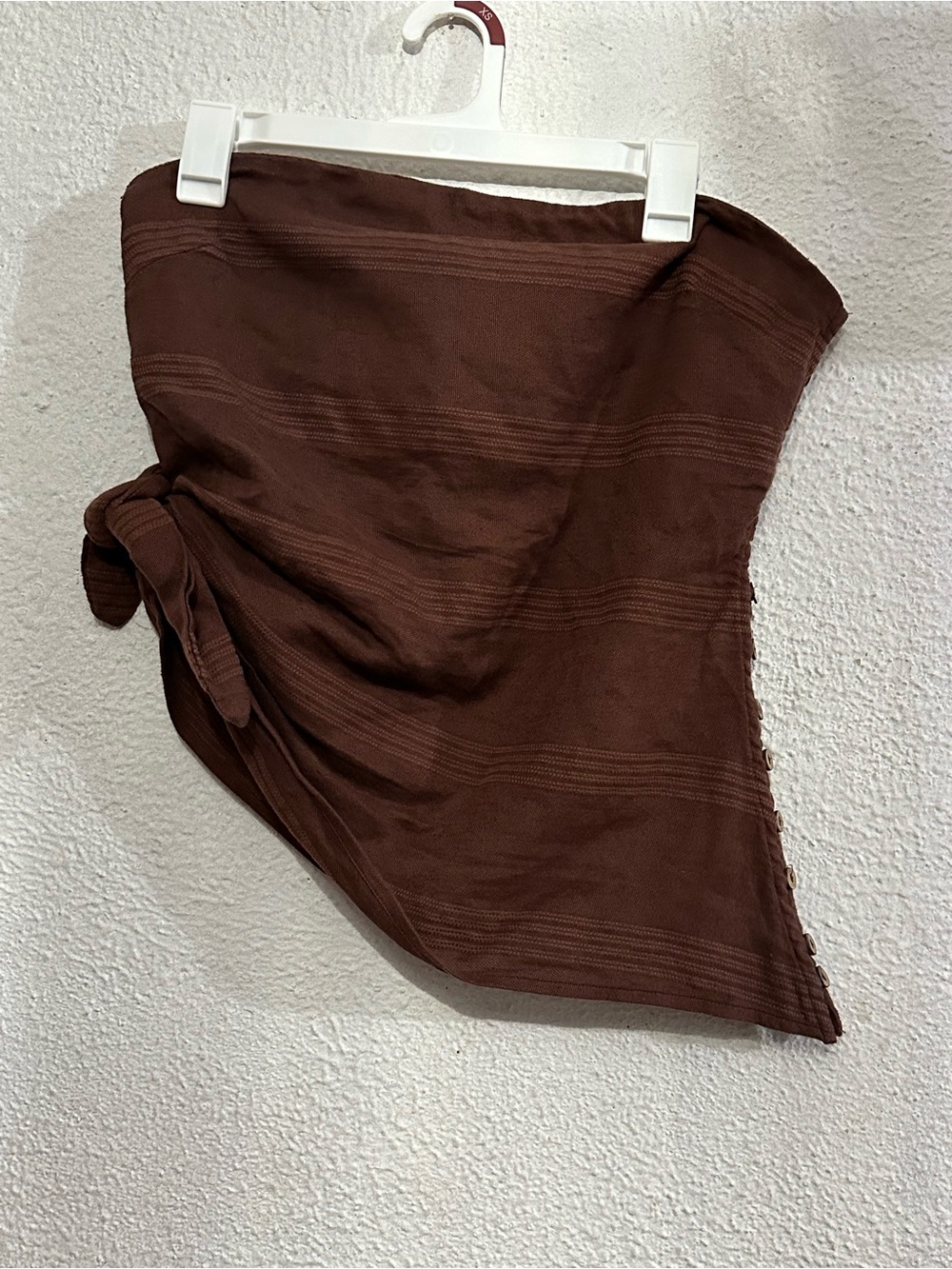 Free People Brown Ribbed Strapless Tube Top with Side Tie
